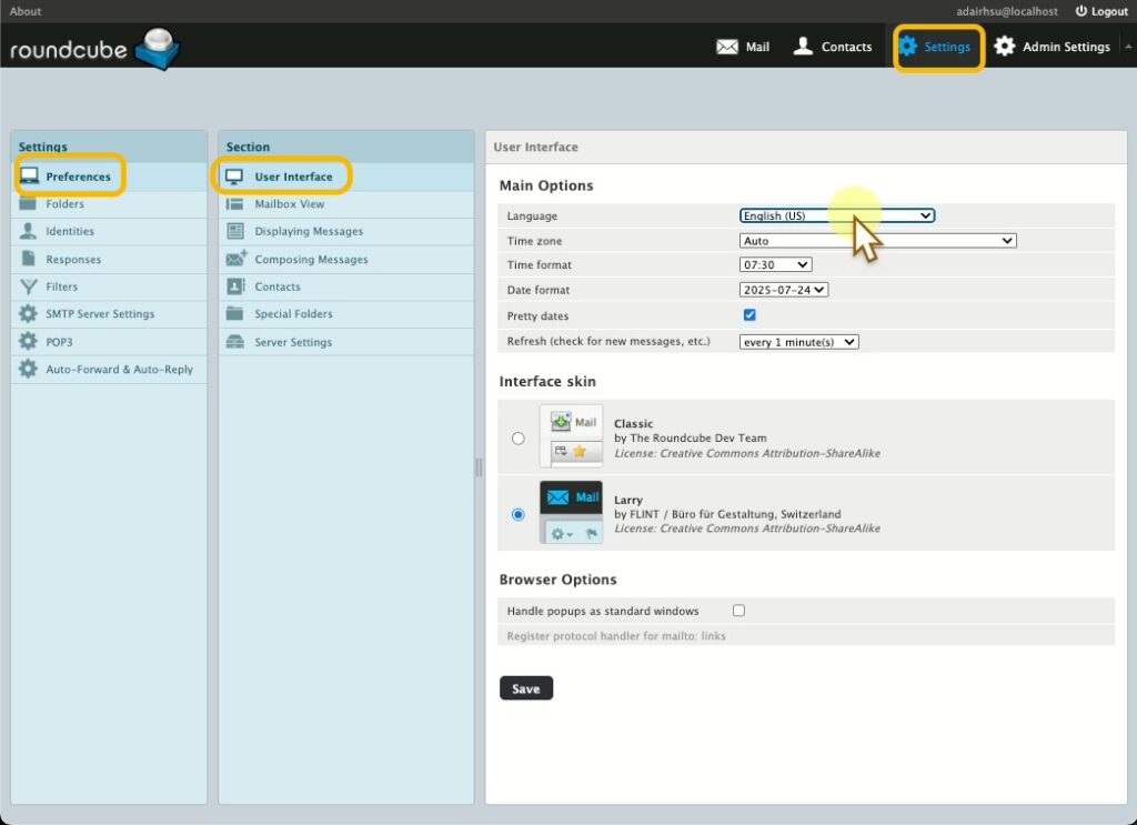 Cambia lingua nella stazione di posta di Synology