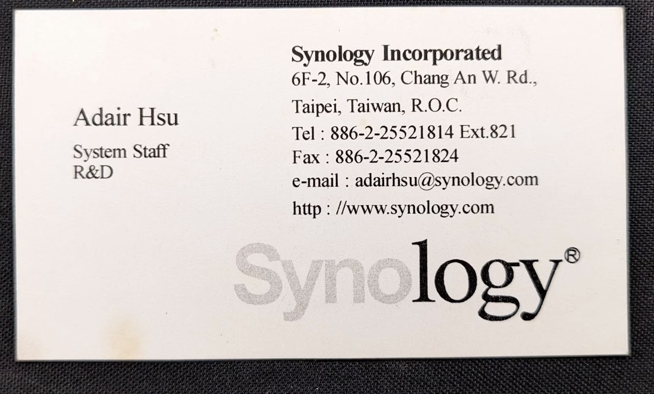 Người sáng lập SynoPower Club Adair - danh thiếp Synology đầu tiên của ông vào năm 2006
