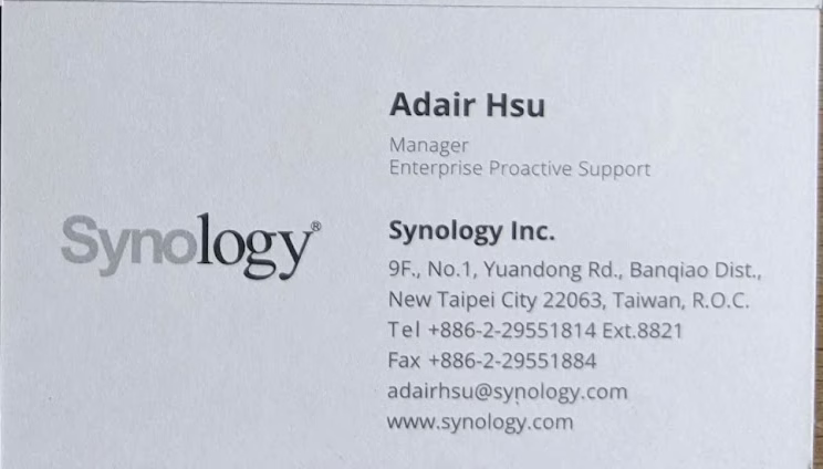 Người sáng lập SynoPower Club Adair - danh thiếp Synology đầu tiên của ông vào năm 2006