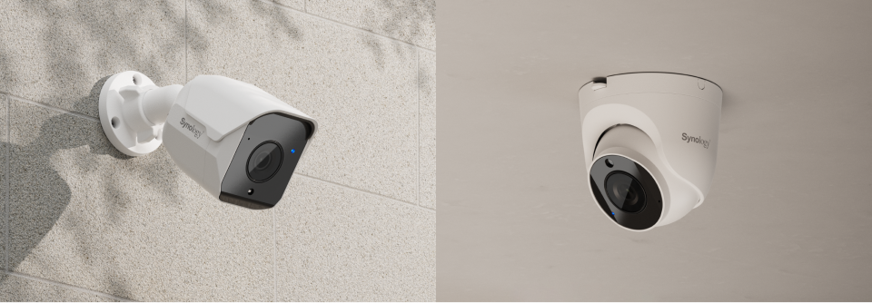 Synology BC510 bullet camera next to the TC510 turret camera - Synology BC510 review 2026