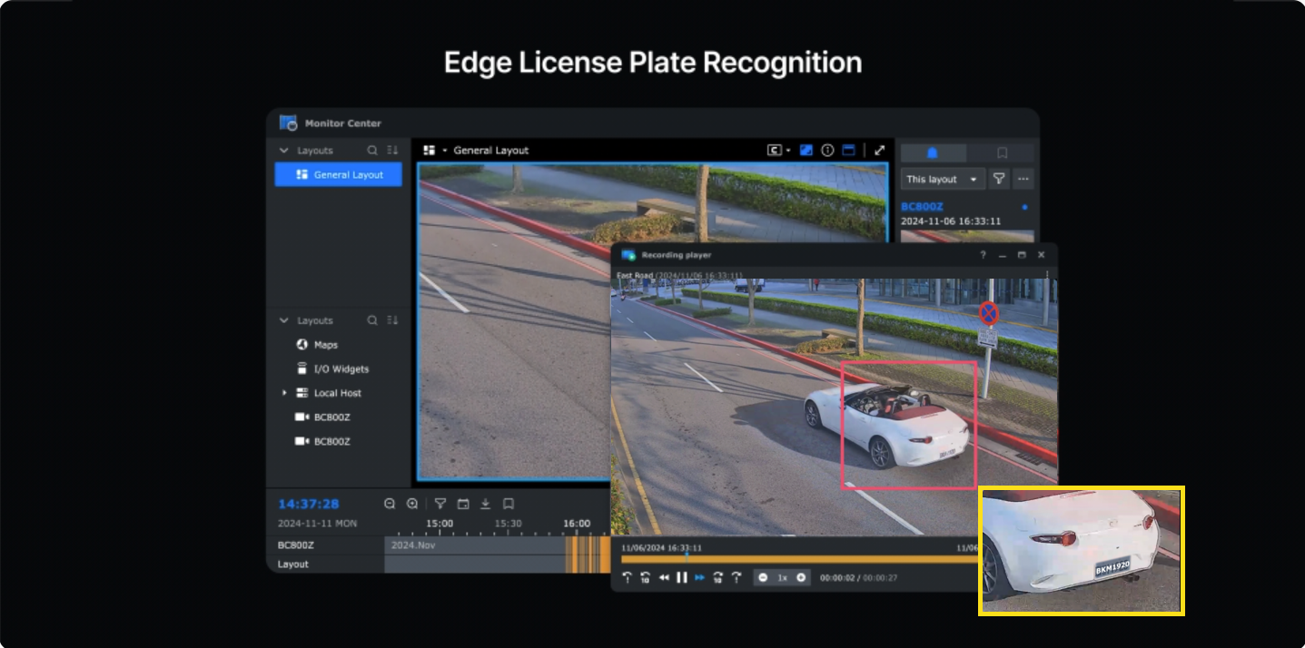 Synology BC800Z reading a licence plate with on-camera recognition