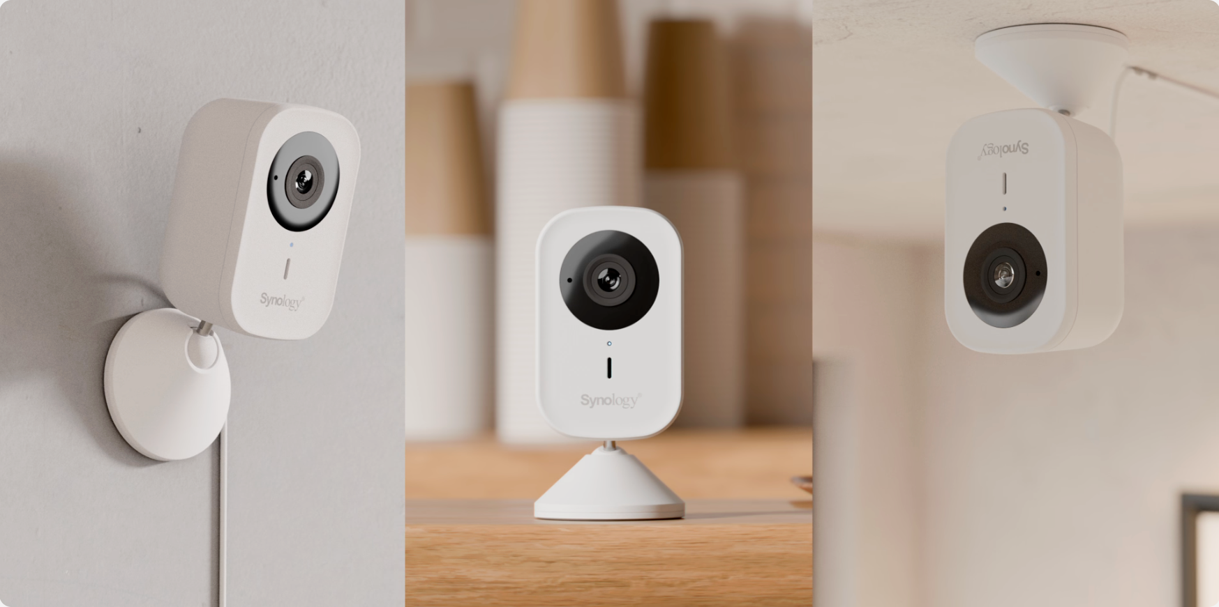 Three mounting options for the Synology CC410W wireless camera