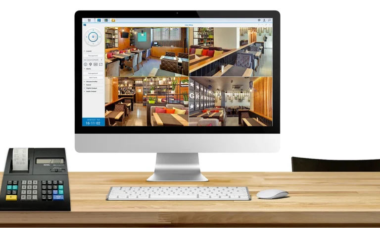 Synology Surveillance Station showing four camera feeds, the kind of setup two free camera licenses already cover