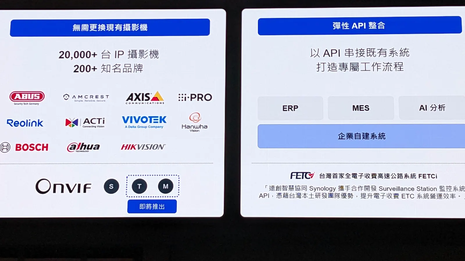 Surveillance Station supports over 20000 IP camera models from 200 brands and integrates with ERP and MES through its API