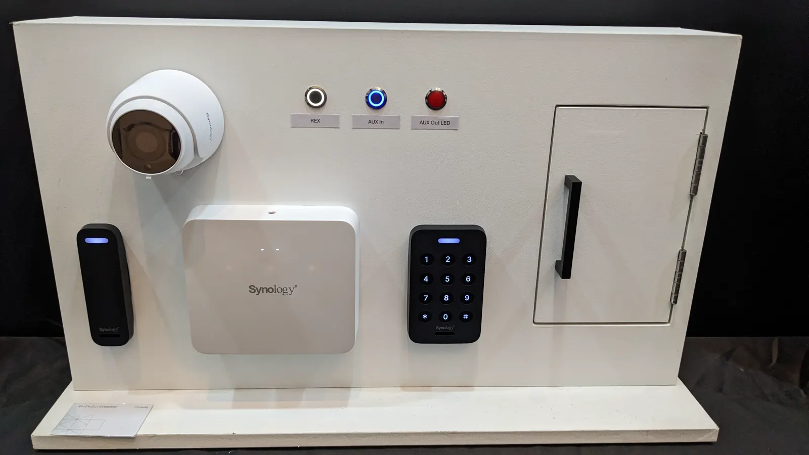 Synology AC100 door controller with AR100 and AR300 readers and a TC510 camera on a demo board