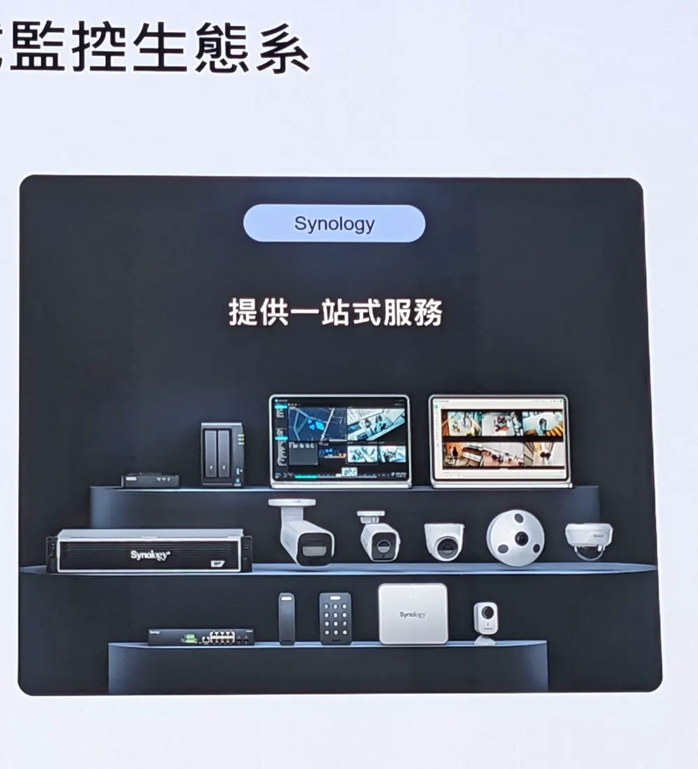 Synology FC600 fisheye camera on the Synology surveillance ecosystem slide at Solution Day 2026