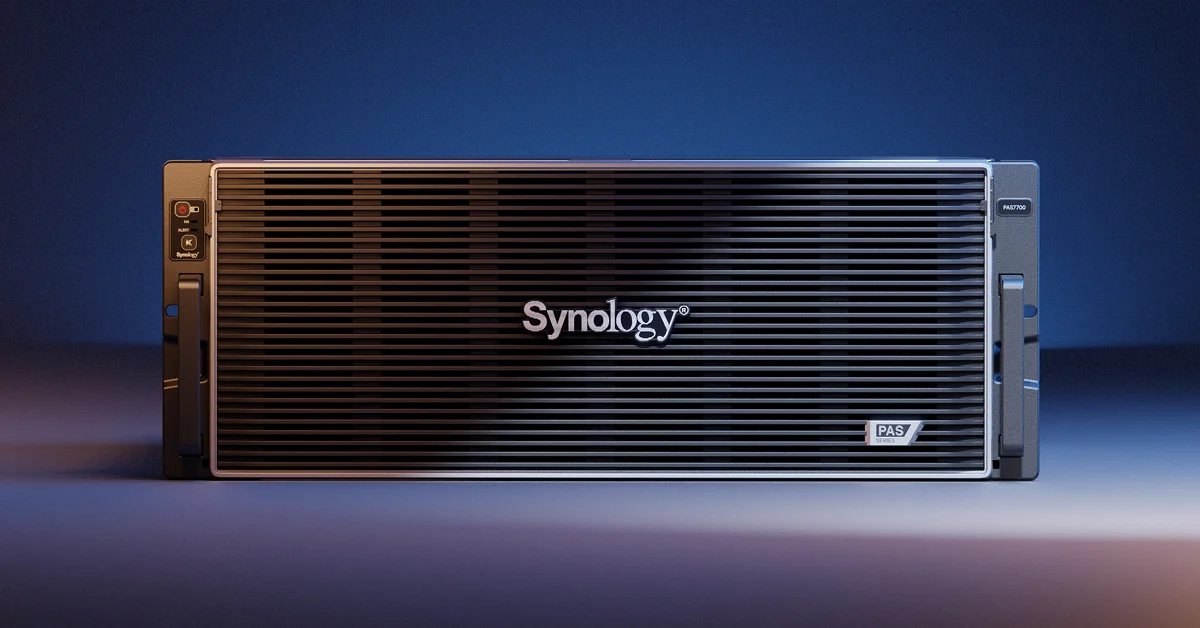 Synology PAS7700 front view, the 4U 48-bay all-NVMe array