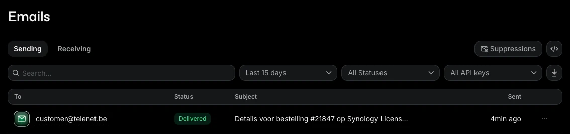 Skicka om instrumentpanelen som visar beställningsmejlet som levererades via SMTP-reläet till leverantören som avvisade det