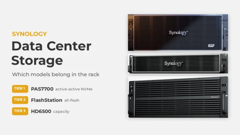 Synology data center storage tiers: PAS7700, FlashStation and HD6500 rackmount systems